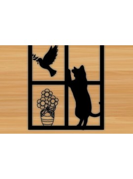 Σετ των 2 Intra απο ξύλο plywood 3mm-4mm πάχος κοπής με λέιζερ για διακόσμηση τοίχου γάτα σε παράθυρο Δίασταση 40x40 cm INTRAFABR-69975228