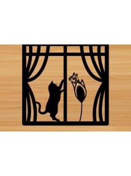 Σετ των 2 Intra απο ξύλο plywood 3mm-4mm πάχος κοπής με λέιζερ για διακόσμηση τοίχου γάτα σε παράθυρο Δίασταση 40x40 cm INTRAFABR-72337218