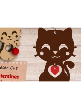Σετ των 3 Intra απο ξύλο plywood 3mm-4mm πάχος Μπρελόκ Cat  Cut , Valentines Δίασταση 6x6 cm INTRAFABR-114539206