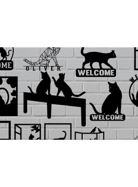 Intra απο ξύλο plywood 3mm-4mm πάχος τέχνης τοίχου με μεταλλικό κομμένο Cat  Δίασταση 40x40 cm INTRAFABR-97382485