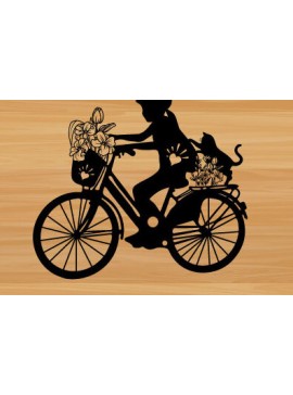 Σετ των 2 Intra απο ξύλο plywood 3mm-4mm πάχος Μικρό κορίτσι γάτας σε μέταλλο λουλουδιών ποδηλάτου Δίασταση 40x40 cm INTRAFABR-73702636