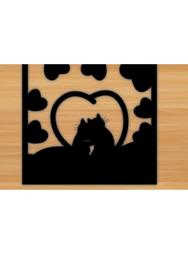 Σετ των 2 Intra απο ξύλο plywood 3mm-4mm πάχος Διακόσμηση τοίχου με λίμα με λέιζερ Cat Love Δίασταση 40x40 cm INTRAFABR-69974771