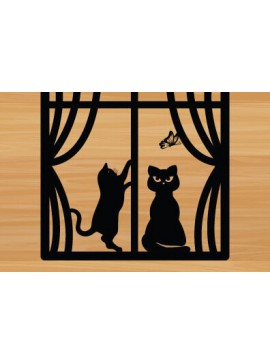 Intra απο ξύλο plywood 3mm-4mm πάχος κοπής με λέιζερ μεταλλικού τοίχου Cat Δίασταση 40x40 cm INTRAFABR-72474548