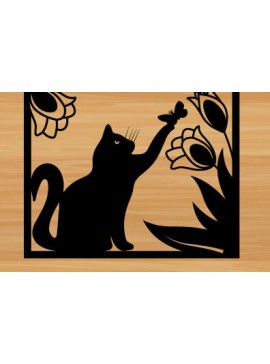 Σετ των 2 Intra απο ξύλο plywood 3mm-4mm πάχος κοπής με λέιζερ μεταλλικού τοίχου Cat Δίασταση 40x40 cm INTRAFABR-72109535