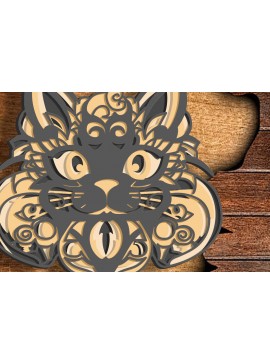 Σετ των 2 Intra απο ξύλο plywood 3mm-4mm πάχος Cat Multilayer 3D /Cat 3D Mandala/ Ca Δίασταση 30x30 cm INTRAFABR-73152092