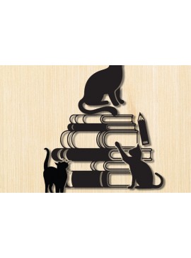 Σετ των 2 Intra απο ξύλο plywood 3mm-4mm πάχος Cat on Books Σχεδιασμός Τέχνης Τοίχου Δίασταση 15x18 cm INTRAFABR-91231054