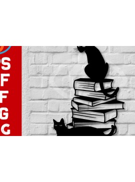 Σετ των 2 Intra απο ξύλο plywood 3mm-4mm πάχος Cat on Books Σχεδιασμός Τέχνης Τοίχου Δίασταση 40x40 cm INTRAFABR-67421838