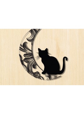 Σετ των 2 Intra απο ξύλο plywood 3mm-4mm πάχος Σχεδιασμός διακόσμησης τοίχου Cat on the Moon Δίασταση 15x18 cm INTRAFABR-91230577