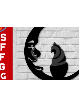 Σετ των 2 Intra απο ξύλο plywood 3mm-4mm πάχος Σχεδιασμός διακόσμησης τοίχου Cat on the Moon Δίασταση 40x40 cm INTRAFABR-65271482