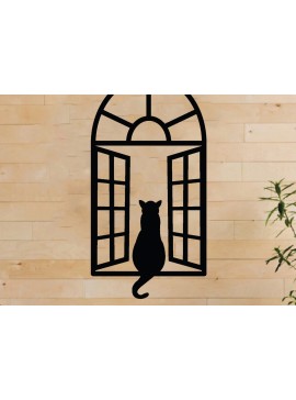 Σετ των 2 Intra απο ξύλο plywood 3mm-4mm πάχος Cat on the Window , τέχνη τοίχου Δίασταση 40x40 cm INTRAFABR-63398941