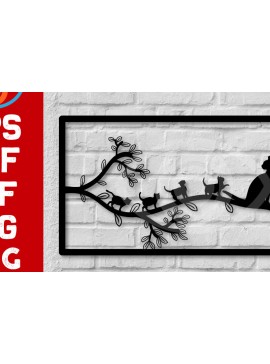 Σετ των 2 Intra απο ξύλο plywood 3mm-4mm πάχος Διακόσμηση τοίχου Cat on Tree Δίασταση 40x40 cm INTRAFABR-65100864