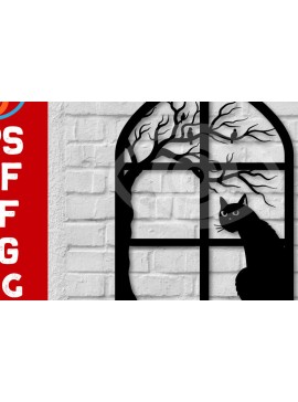 Intra απο ξύλο plywood 3mm-4mm πάχος Διακόσμηση τοίχου γάτα σε παράθυρο Δίασταση 40x40 cm INTRAFABR-67422210