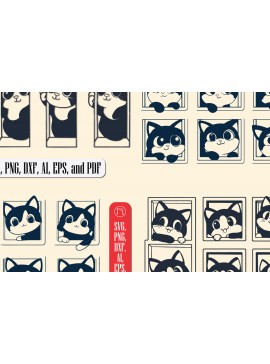 Σετ των 3 Intra απο ξύλο plywood 3mm-4mm πάχος Γάτα που κρυφοκοιτάζει από ένα παράθυρο Δίασταση 4x4 cm INTRAFABR-104801460