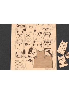Σετ των 2 Intra απο ξύλο plywood 3mm-4mm πάχος Cat Puzzle | Ξύλινο παιχνίδι για παιδιά Δίασταση 30x20 cm INTRAFABR-122886080