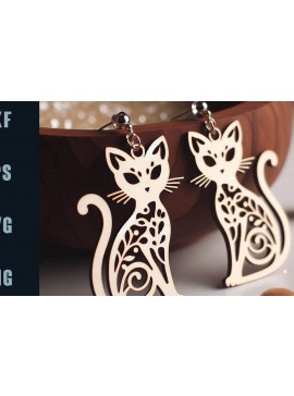 Σετ των 3 Intra απο ξύλο plywood 3mm-4mm πάχος Σκουλαρίκια σε σχήμα γάτας  | | Δίασταση 3x3 cm INTRAFABR-100849950