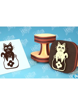 Intra απο ξύλο plywood 3mm-4mm πάχος Σφραγίδα γάτας | Παιδικό Σχέδιο | CNC Δίασταση 30x20 cm INTRAFABR-99549607