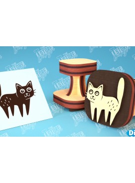 Σετ των 2 Intra απο ξύλο plywood 3mm-4mm πάχος Σφραγίδα γάτας | Παιδικό Σχέδιο | CNC Δίασταση 30x20 cm INTRAFABR-99549619