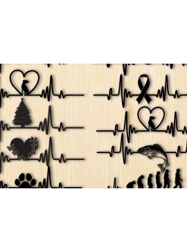Σετ των 2 Intra απο ξύλο plywood 3mm-4mm πάχος Γάτα με χτύπο καρδιάς σκύλου Line Wall Art Δίασταση 15x18 cm INTRAFABR-90732112