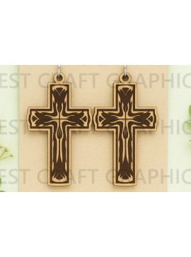 Σετ των 3 Intra απο ξύλο plywood 3mm-4mm πάχος Σκουλαρίκια Catholic Cross –  Δίασταση 3x3 cm INTRAFABR-124681795
