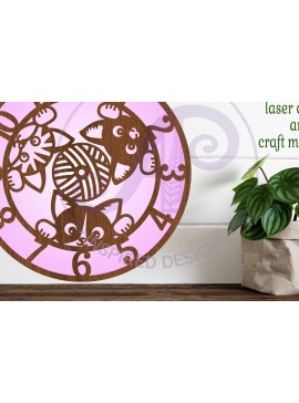 Σετ των 3 Intra απο ξύλο plywood 3mm-4mm πάχος Ρολόι τοίχου Cats  Cut , Δίασταση 8x8 cm INTRAFABR-87133013