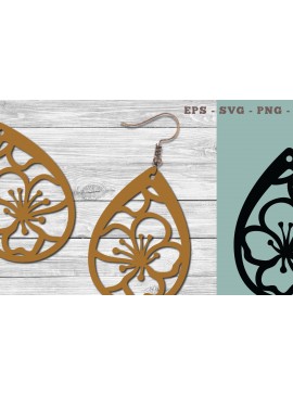 Σετ των 3 Intra απο ξύλο plywood 3mm-4mm πάχος Σκουλαρίκια με λέιζερ Cherry Blossom Δίασταση 3x3 cm INTRAFABR-103776674