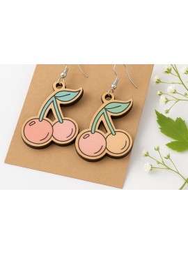 Σετ των 3 Intra απο ξύλο plywood 3mm-4mm πάχος Σκουλαρίκια Cherry Fruit Δίασταση 3x3 cm INTRAFABR-123818180