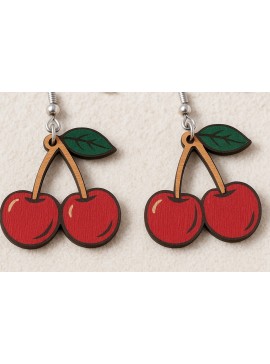 Σετ των 3 Intra απο ξύλο plywood 3mm-4mm πάχος Σκουλαρίκια Cherry Fruit Δίασταση 3x3 cm INTRAFABR-120915211