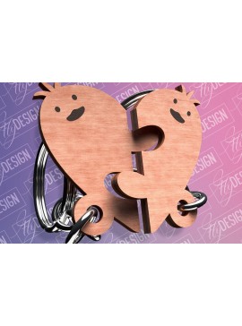 Σετ των 3 Intra απο ξύλο plywood 3mm-4mm πάχος με μπρελόκ Chick Couple Δίασταση 6x6 cm INTRAFABR-82470016