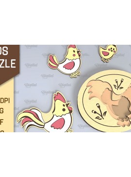 Intra απο ξύλο plywood 3mm-4mm πάχος Chicken Family Puzzle Σχέδιο κοπής με λέιζερ Δίασταση 30x20 cm INTRAFABR-108371476