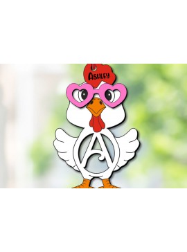 Σετ των 3 Intra απο ξύλο plywood 3mm-4mm πάχος Ετικέτα ονόματος για το γράμμα κοτόπουλου σε ένα πασχαλινό καλάθι Δίασταση 8x8 cm INTRAFABR-113924084