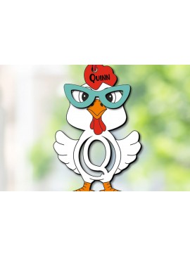 Σετ των 3 Intra απο ξύλο plywood 3mm-4mm πάχος Chicken Letter Q Πασχαλινό Όνομα καλαθιού Δίασταση 8x8 cm INTRAFABR-113952079