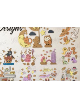 Σετ των 2 Intra απο ξύλο plywood 3mm-4mm πάχος κοπής με λέιζερ Παιδικό Δωμάτιο Διακόσμηση τοίχου Δίασταση 15x15 cm INTRAFABR-123135041