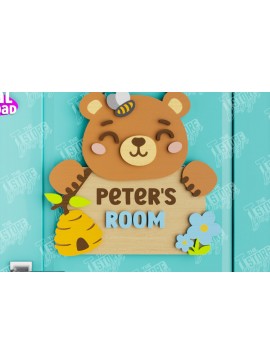 Σετ των 2 Intra απο ξύλο plywood 3mm-4mm πάχος Πινακίδα Παιδικού Δωματίου | Bear Design | CNC Δίασταση 30x20 cm INTRAFABR-105666012