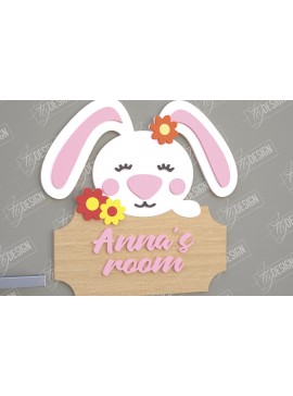 Σετ των 2 Intra απο ξύλο plywood 3mm-4mm πάχος Πινακίδα Παιδικού Δωματίου | Bunny Design |CNC Δίασταση 15x15 cm INTRAFABR-105766419