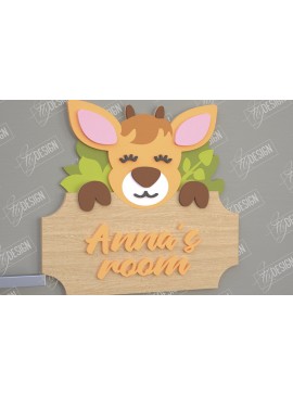 Σετ των 2 Intra απο ξύλο plywood 3mm-4mm πάχος Πινακίδα Παιδικού Δωματίου | Deer Design | CNC Δίασταση 30x20 cm INTRAFABR-105766384