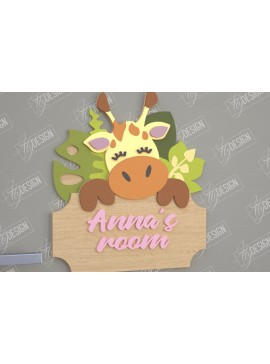 Intra απο ξύλο plywood 3mm-4mm πάχος Πινακίδα Παιδικού Δωματίου | Σχέδιο καμηλοπάρδαλης Δίασταση 30x20 cm INTRAFABR-105766334