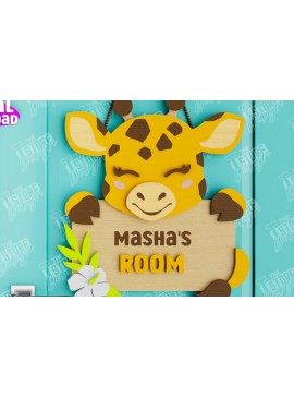 Intra απο ξύλο plywood 3mm-4mm πάχος Πινακίδα Παιδικού Δωματίου | Σχέδιο καμηλοπάρδαλης Δίασταση 30x20 cm INTRAFABR-105666196