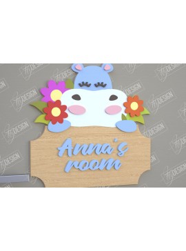 Intra απο ξύλο plywood 3mm-4mm πάχος Πινακίδα Παιδικού Δωματίου | Hippo Design |CNC Δίασταση 30x20 cm INTRAFABR-105766318