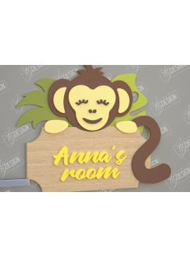 Intra απο ξύλο plywood 3mm-4mm πάχος Πινακίδα Παιδικού Δωματίου | Monkey Design|CNC Δίασταση 30x20 cm INTRAFABR-105766397