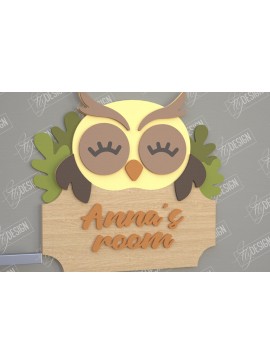 Σετ των 2 Intra απο ξύλο plywood 3mm-4mm πάχος Πινακίδα Παιδικού Δωματίου | Σχέδιο κουκουβάγιας | CNC Δίασταση 30x20 cm INTRAFABR-105766354