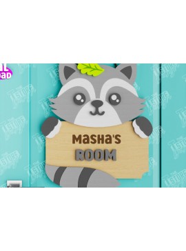 Σετ των 2 Intra απο ξύλο plywood 3mm-4mm πάχος Πινακίδα Παιδικού Δωματίου | Raccoon Design Δίασταση 30x20 cm INTRAFABR-105666134