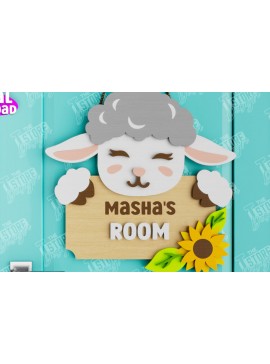 Σετ των 2 Intra απο ξύλο plywood 3mm-4mm πάχος Πινακίδα Παιδικού Δωματίου | Sheep Design |CNC Δίασταση 30x20 cm INTRAFABR-105666176