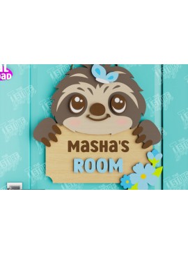 Intra απο ξύλο plywood 3mm-4mm πάχος Πινακίδα Παιδικού Δωματίου | Sloth Design |CNC Δίασταση 30x20 cm INTRAFABR-105666103