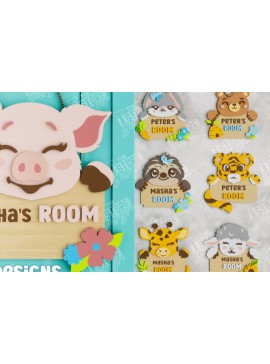 Σετ των 2 Intra απο ξύλο plywood 3mm-4mm πάχος επιγραφών παιδικού δωματίου | Σημάδι πόρτας Δίασταση 30x20 cm INTRAFABR-105666634