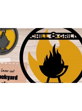 Σετ των 2 Intra απο ξύλο plywood 3mm-4mm πάχος Πινακίδα Chill and Grill, BBQ File Δίασταση 30x20 cm INTRAFABR-94767174