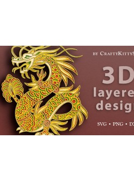 Σετ των 3 Intra απο ξύλο plywood 3mm-4mm πάχος αποκοπής με 3D Layered Chinese Dragon Δίασταση 7x7 cm INTRAFABR-38283918