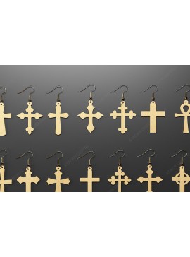 Σετ των 3 Intra απο ξύλο plywood 3mm-4mm πάχος Χριστιανικός Σταυρός Σκουλαρίκια Cricut Δίασταση 3x3 cm INTRAFABR-69532880