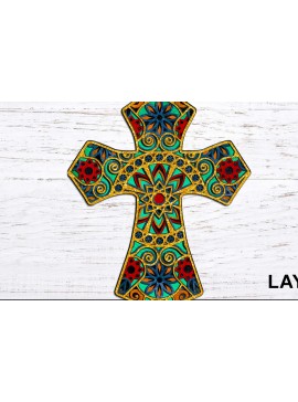 Σετ των 2 Intra απο ξύλο plywood 3mm-4mm πάχος Christian Cross Mandala 3D Layered Δίασταση 30x30 cm INTRAFABR-25067393
