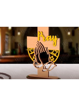 Σετ των 2 Intra απο ξύλο plywood 3mm-4mm πάχος Χριστιανικός Σταυρός με Κόψιμο  Stand Δίασταση 15x15 cm INTRAFABR-121116524