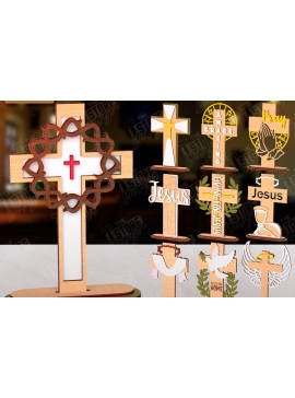 Σετ των 2 Intra απο ξύλο plywood 3mm-4mm πάχος Χριστιανικός Σταυρός με Stand Δίασταση 15x15 cm INTRAFABR-121116635